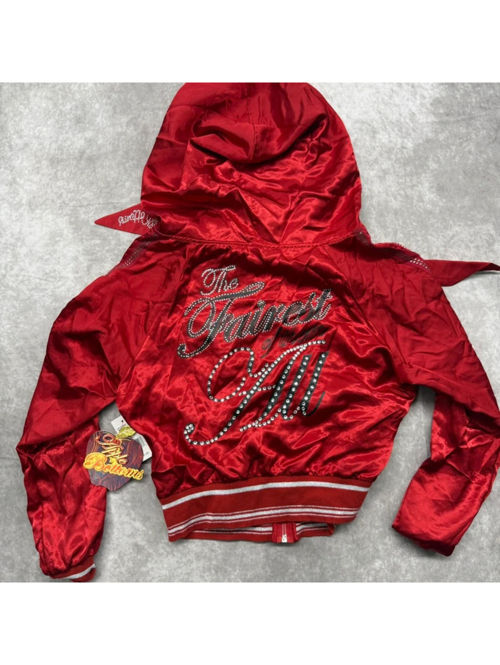 Vintage Y2K Apple Bottoms Red Satin Hoodie Fairest Of Them All Jacket M NWT